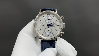 TW Factory IWC Portofino 42*13.5mm Dandong 7750 Movement Blue Italian Calfskin Leather Strap White Face Watch